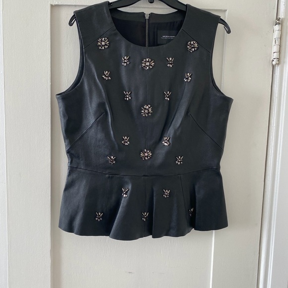 New |  Neiman Marcus Embellished Leather Peplum Top - Picture 2 of 8
